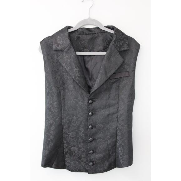 Steampunk Gothic Black Women's Damask Satiny Collared Waistcoat Vest S - Picture 2 of 7